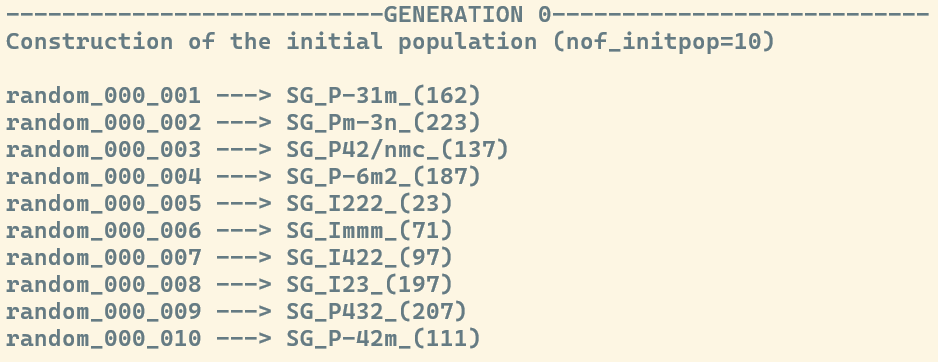 Output for EA generation of structures