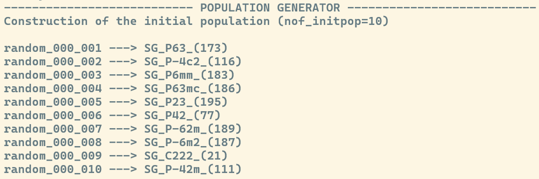 Output for SA generation of structures