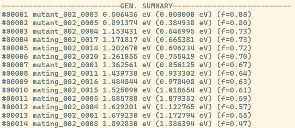 Output for EA generation summary